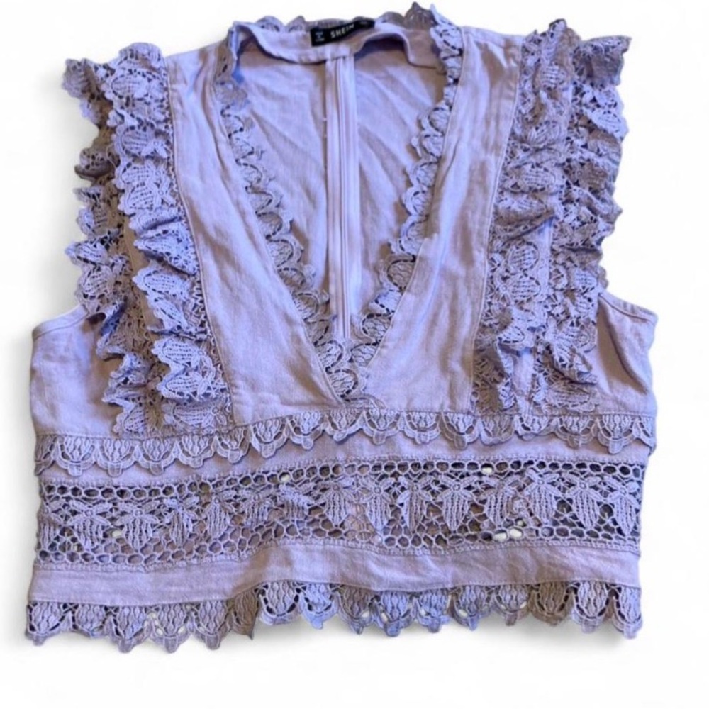 SHEIN Lavender Crochet‎ Lace Blouse